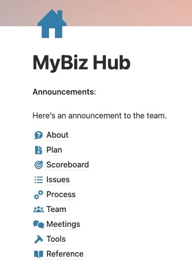 Example SmallBizOS Hub in Notion